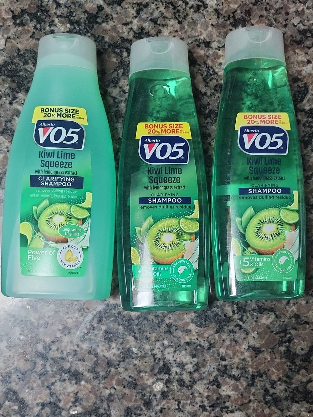 lot of 3 VO5 Kiwi Lime Squeeze Clarifying Shampoo 15-18 fl oz new lemongrass ext